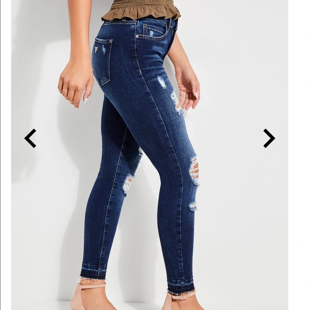 GUESS High Rise Skinny Jeans with Rips - Picture 2 of 8